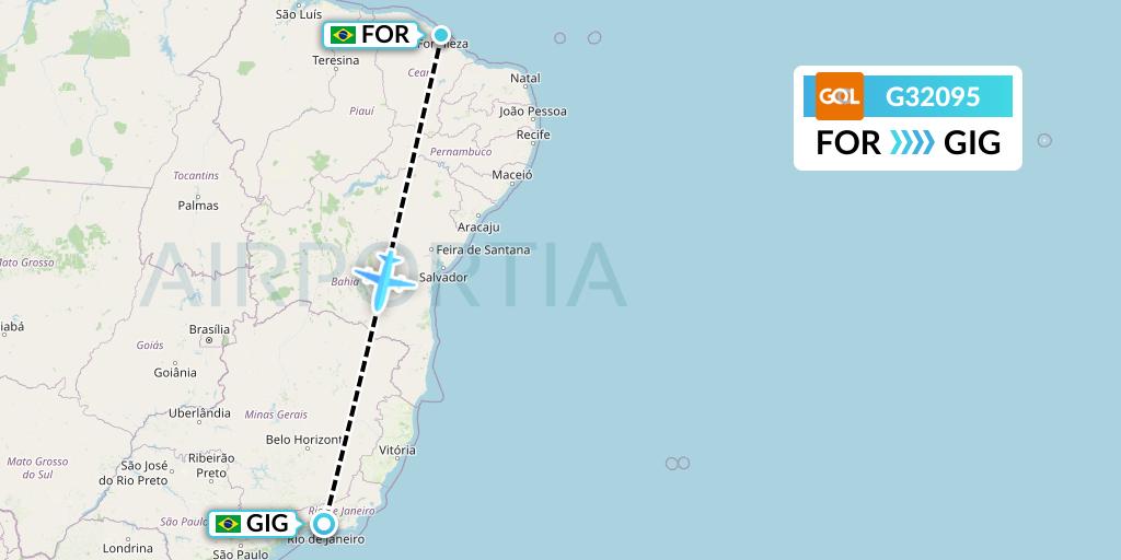 G32095 GOL Transportes Aeros Flight Map: Fortaleza to Rio de Janeiro