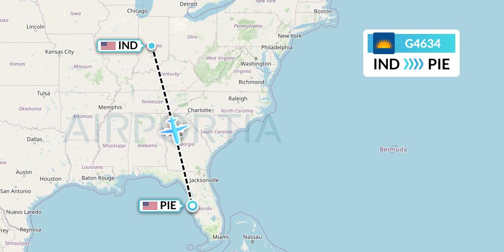 G4634 Allegiant Air Flight Map: Indianapolis to St. Petersburg
