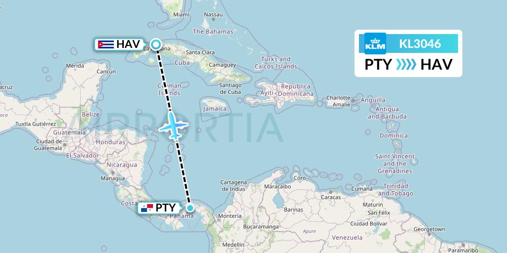 KL3046 KLM Flight Map: Panama City to Havana