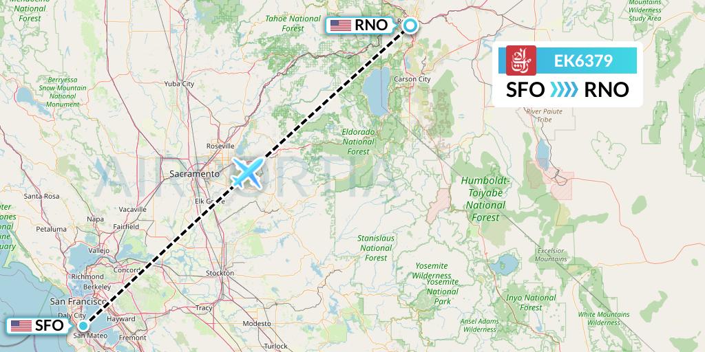 EK6379 Emirates Flight Map: San Francisco to Reno