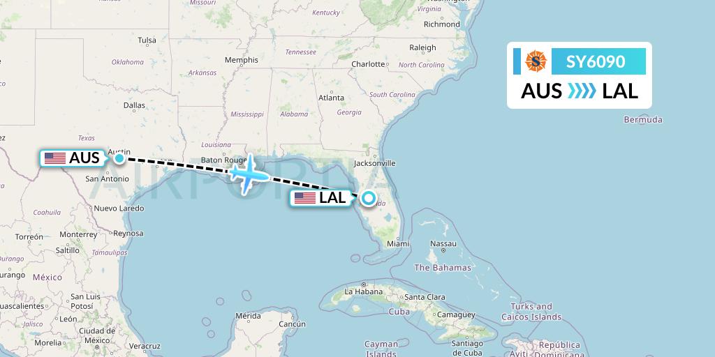 SY6090 Sun Country Airlines Flight Map: Austin to Lakeland