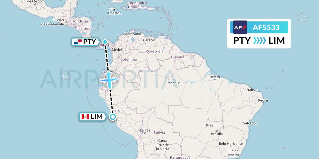 AF5533 Air France Flight Map: Panama City to Lima