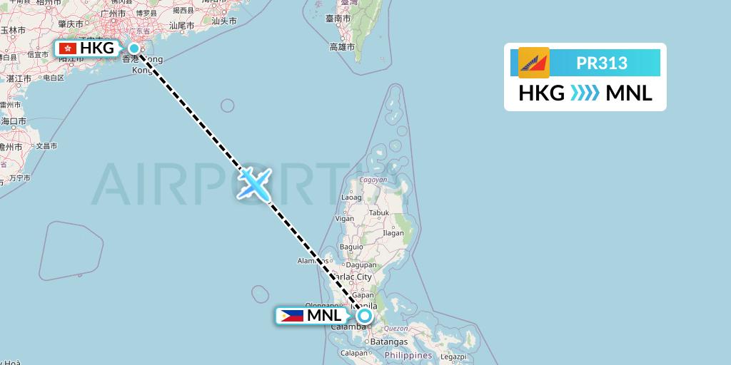 PR313 Philippine Airlines Flight Map: Hong Kong to Manila