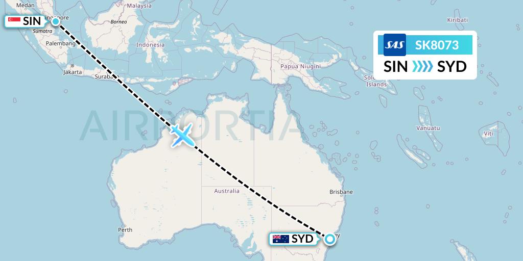 SK8073 SAS Flight Map: Singapore to Sydney
