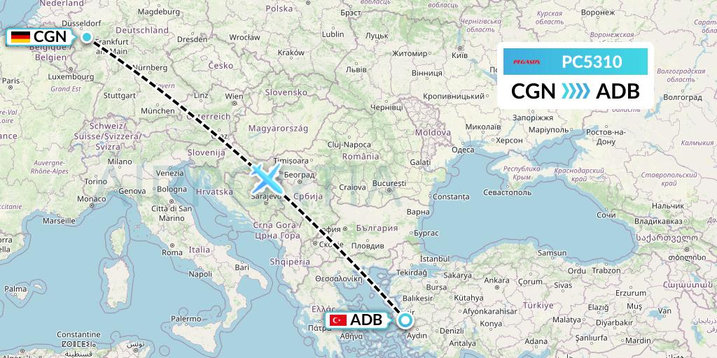 PC5310 Pegasus Airlines Flight Map: Cologne to Izmir