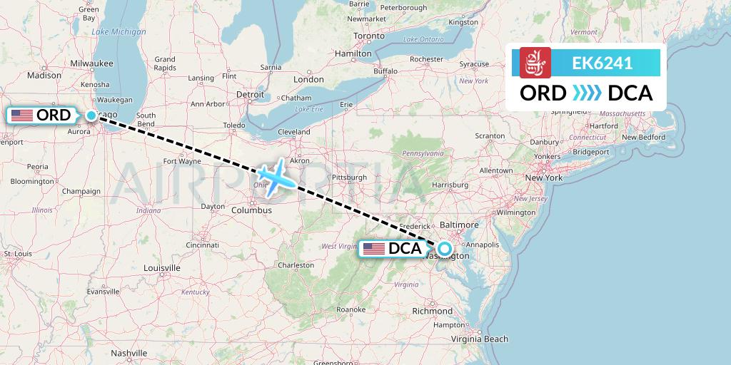 EK6241 Emirates Flight Map: Chicago to Washington