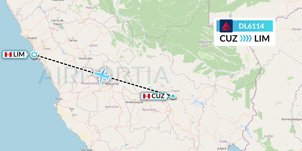 DL6114 Delta Air Lines Flight Map: Cusco to Lima