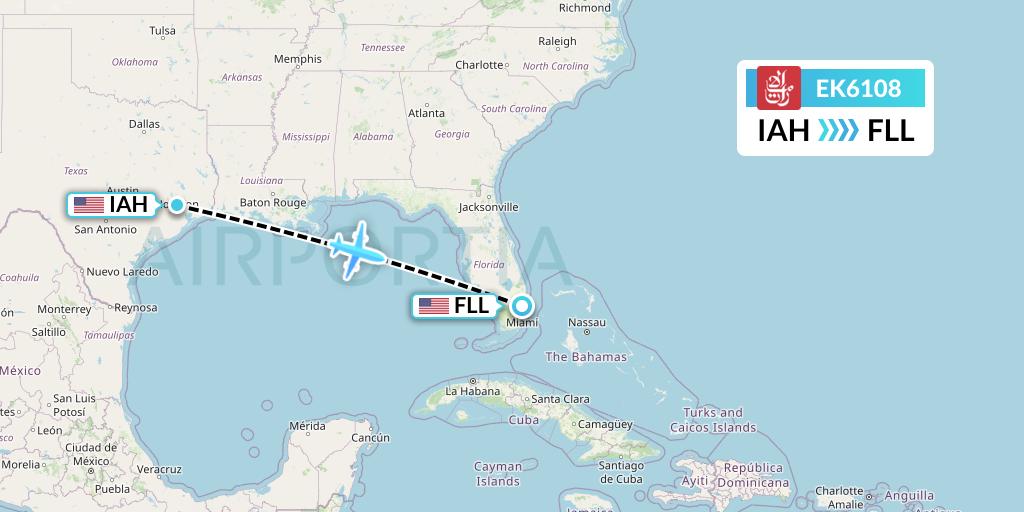 EK6108 Emirates Flight Map: Houston to Fort Lauderdale