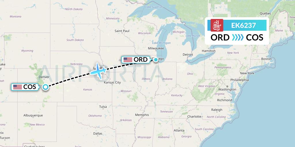 EK6237 Emirates Flight Map: Chicago to Colorado Springs