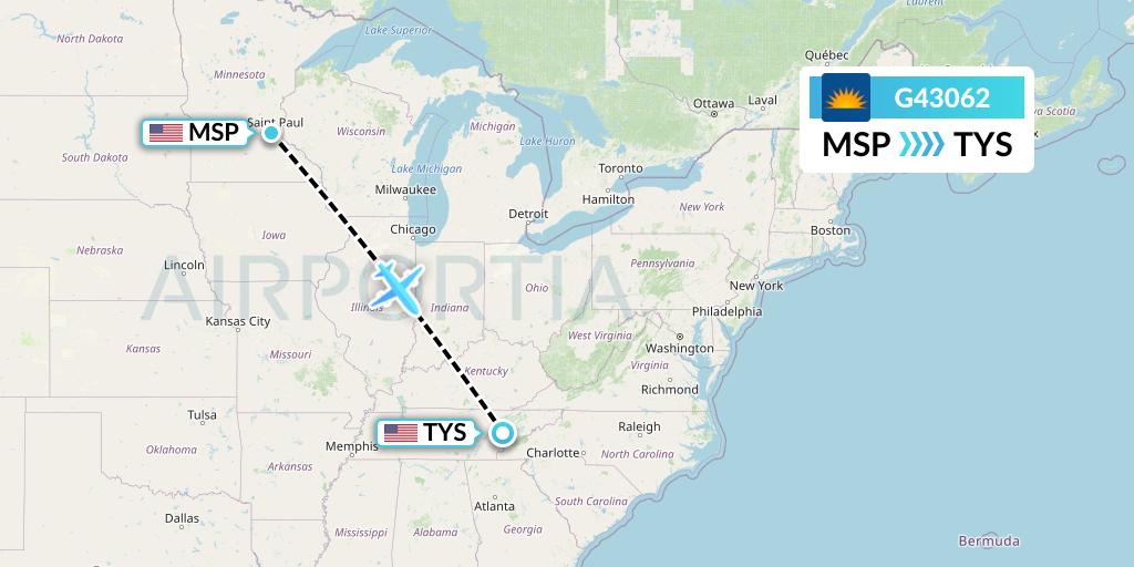 G43062 Allegiant Air Flight Map: Minneapolis to Knoxville
