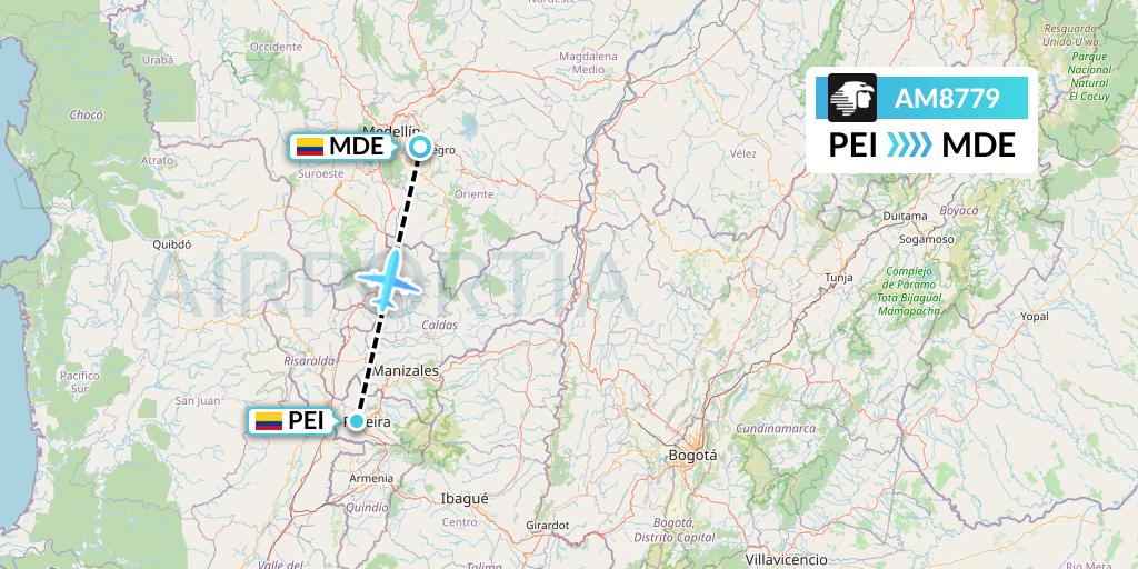 AM8779 Aeromexico Flight Map: Pereira to Medellin