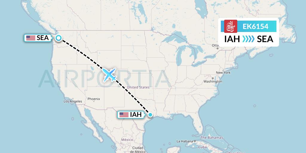 EK6154 Emirates Flight Map: Houston to Seattle
