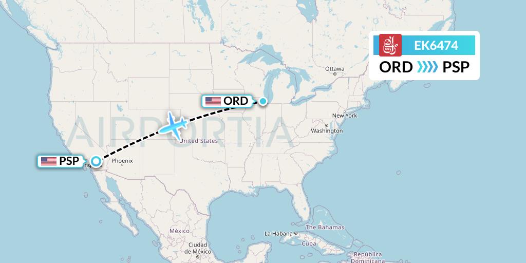 EK6474 Emirates Flight Map: Chicago to Palm Springs