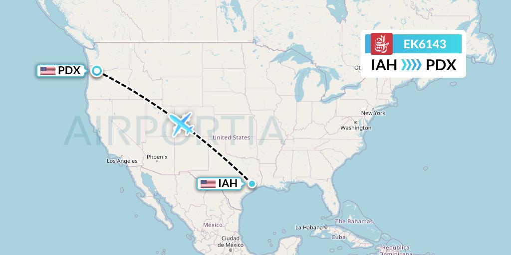 EK6143 Emirates Flight Map: Houston to Portland