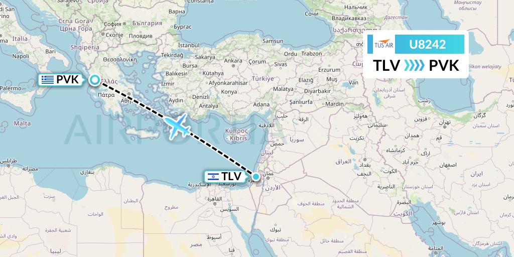 U8242 Tus Airways Flight Map: Tel Aviv to Preveza