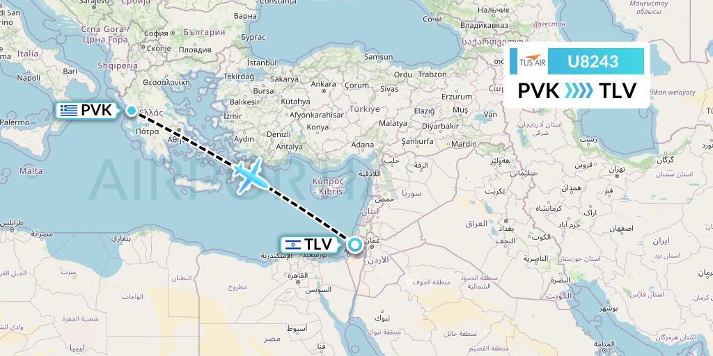 U8243 Tus Airways Flight Map: Preveza to Tel Aviv