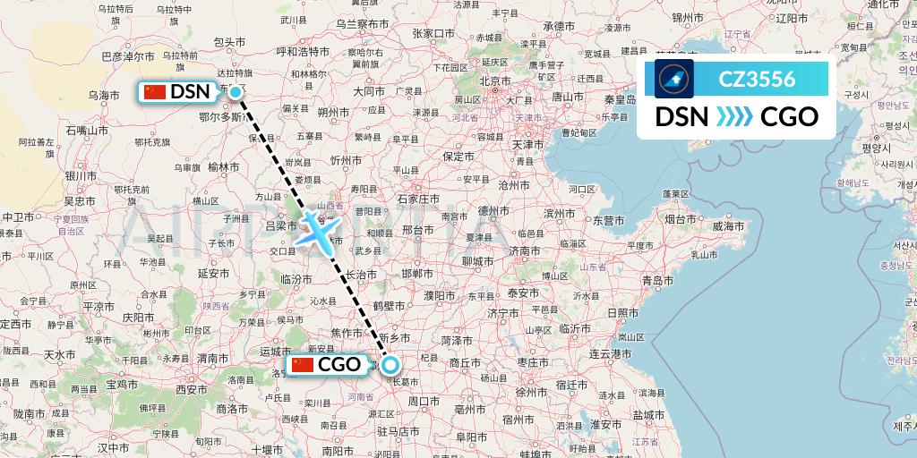 CZ3556 China Southern Airlines Flight Map: Dongsheng to Zhengzhou