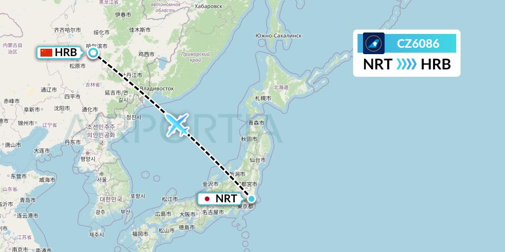 CZ6086 China Southern Airlines Flight Map: Tokyo to Harbin