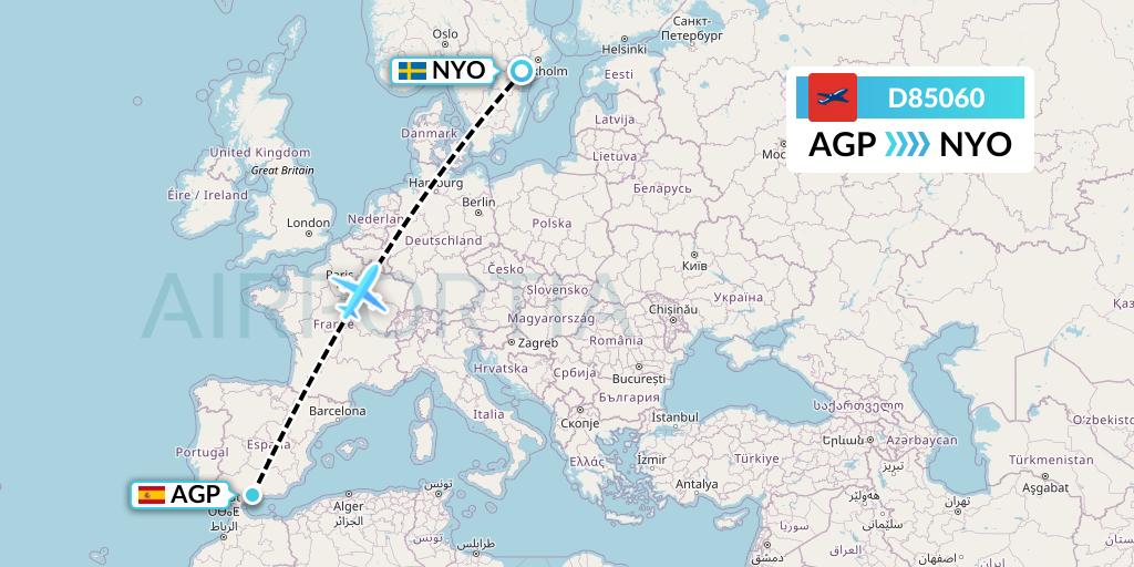 D85060 Norwegian Air International Flight Map: Malaga to Stockholm
