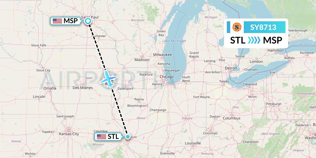 SY8713 Sun Country Airlines Flight Map: St. Louis to Minneapolis