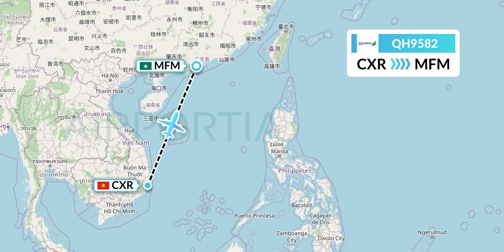 QH9582 Bamboo Airways Flight Map: Nha Trang to Macau