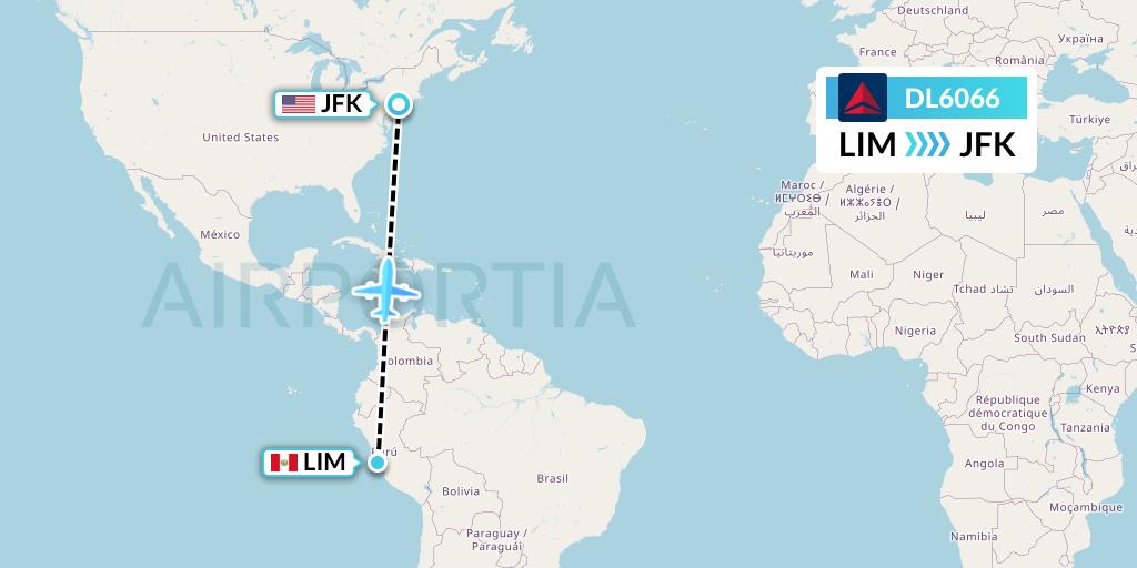 DL6066 Delta Air Lines Flight Map: Lima to New York