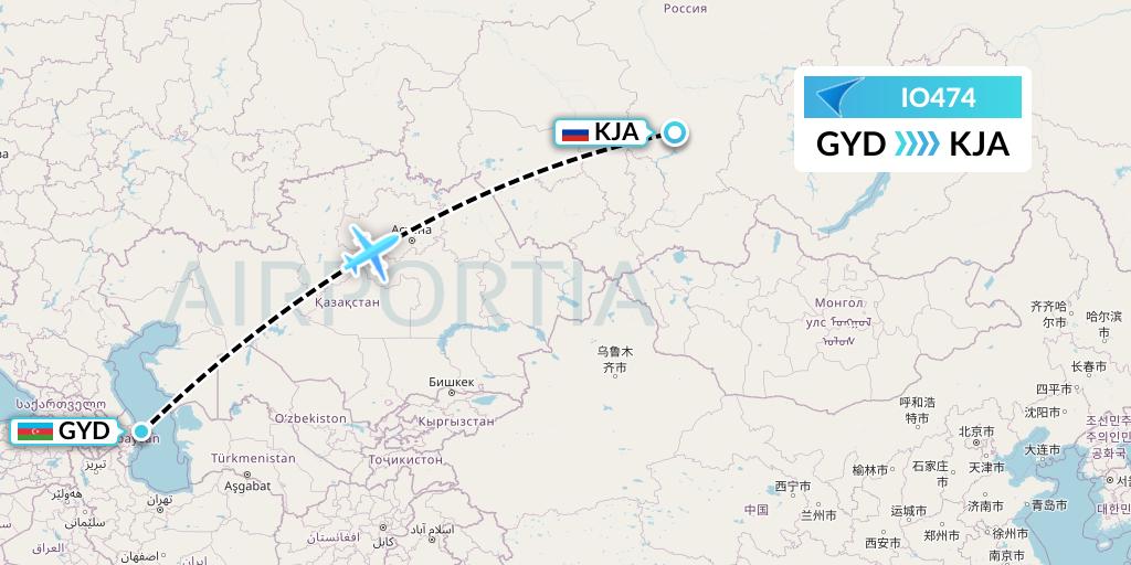 IO474 IrAero Flight Map: Baku to Krasnoyarsk