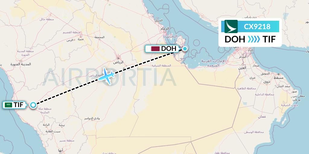 CX9218 Cathay Pacific Flight Map: Doha to Taif