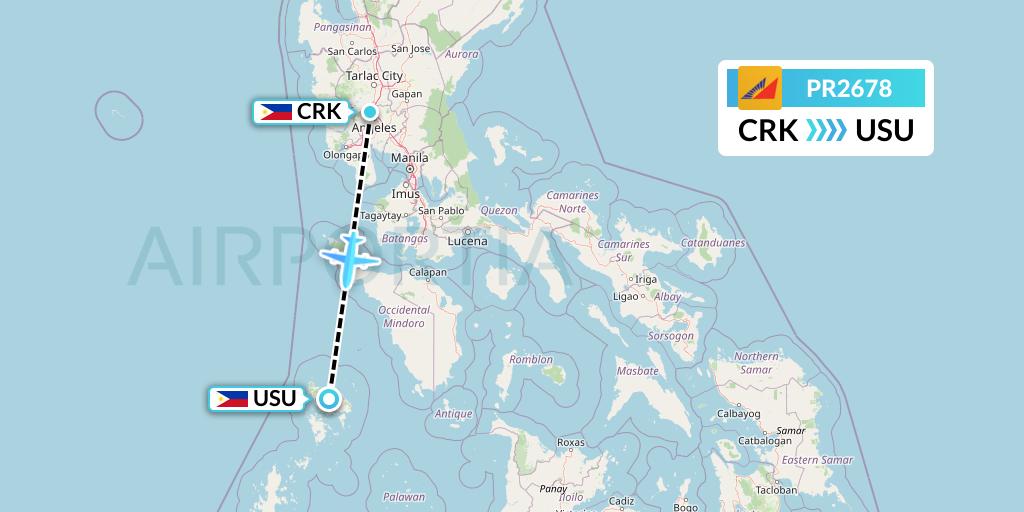 PR2678 Philippine Airlines Flight Map: Angeles City to Busuanga