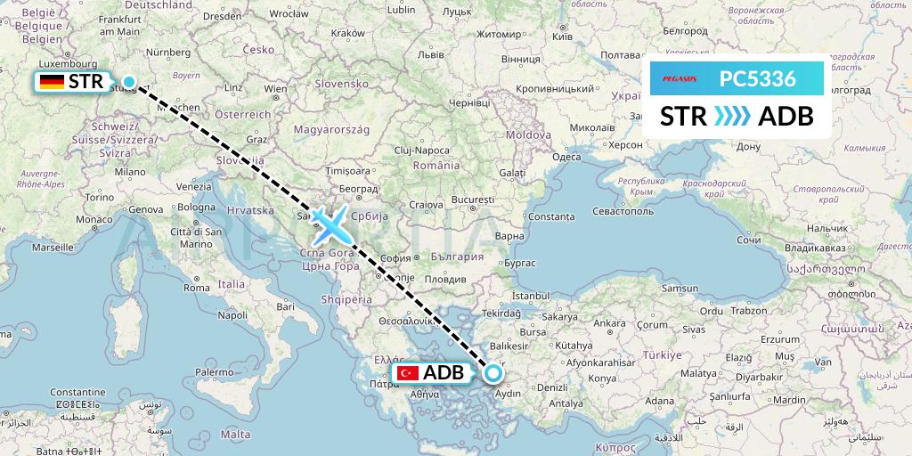 PC5336 Pegasus Airlines Flight Map: Stuttgart to Izmir