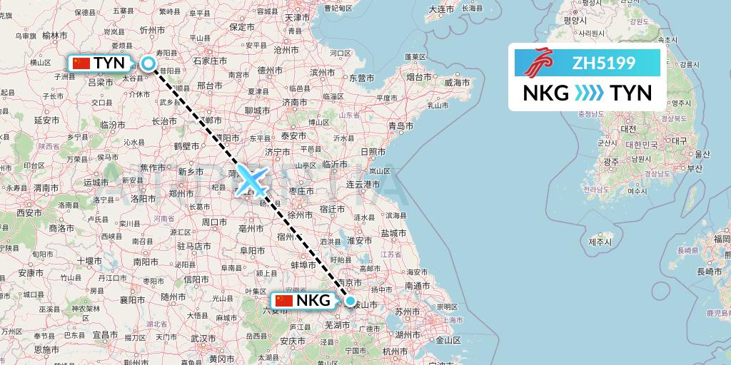 ZH5199 Shenzhen Airlines Flight Map: Nanjing to Taiyuan