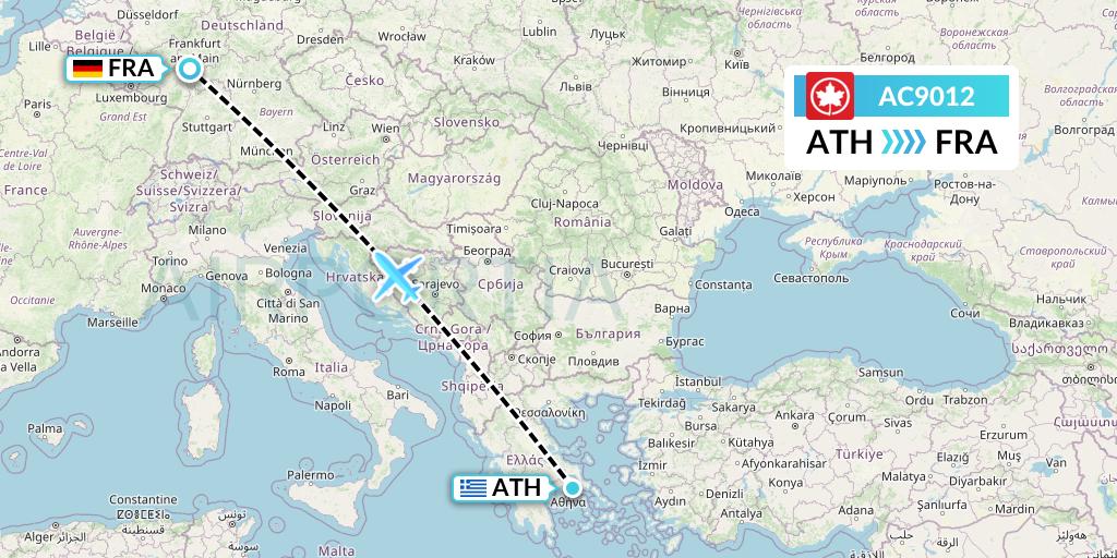 AC9012 Air Canada Flight Map: Athens to Frankfurt