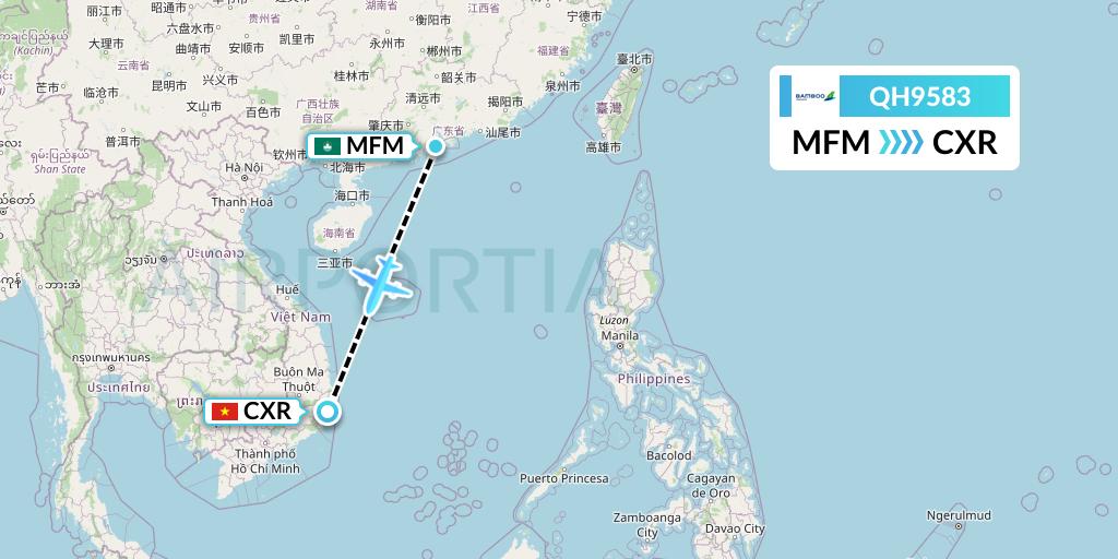 QH9583 Bamboo Airways Flight Map: Macau to Nha Trang