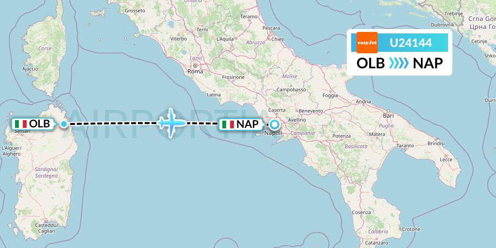 U24144 EasyJet Flight Map: Olbia to Naples