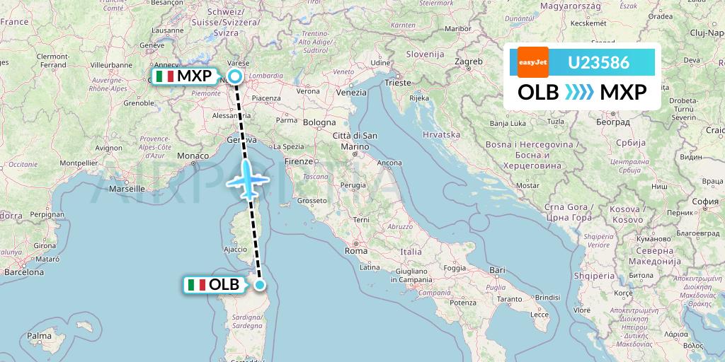 U23586 EasyJet Flight Map: Olbia to Milan