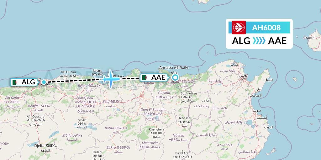 AH6008 Air Algerie Flight Map: Algiers to Annaba