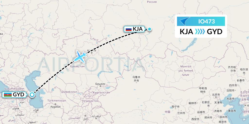 IO473 IrAero Flight Map: Krasnoyarsk to Baku
