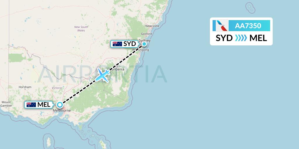 AA7350 American Airlines Flight Map: Sydney to Melbourne