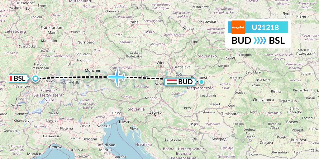 U21218 EasyJet Flight Map: Budapest to Basel