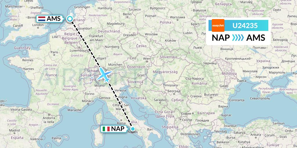U24235 EasyJet Flight Map: Naples to Amsterdam