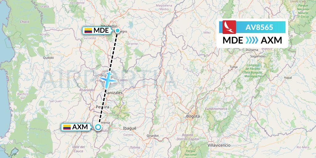 AV8565 Avianca Flight Map: Medellin to Armenia