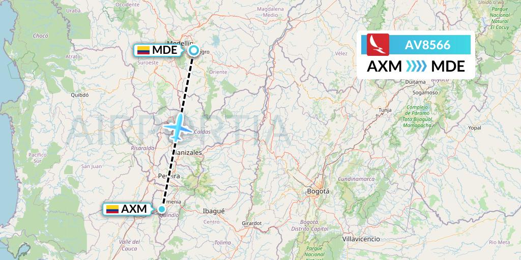 AV8566 Avianca Flight Map: Armenia to Medellin
