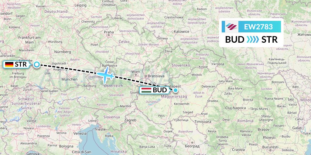EW2783 Eurowings Flight Map: Budapest to Stuttgart