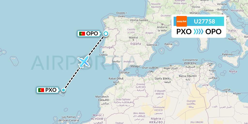 U27758 EasyJet Flight Map: Porto Santo to Porto