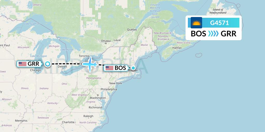G4571 Allegiant Air Flight Map: Boston to Grand Rapids