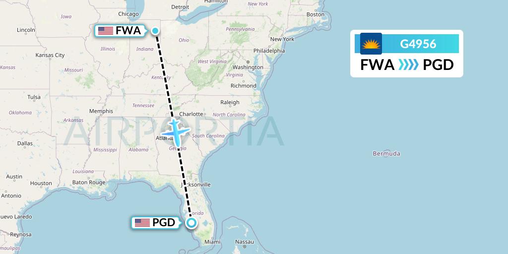 G4956 Allegiant Air Flight Map: Fort Wayne to Punta Gorda