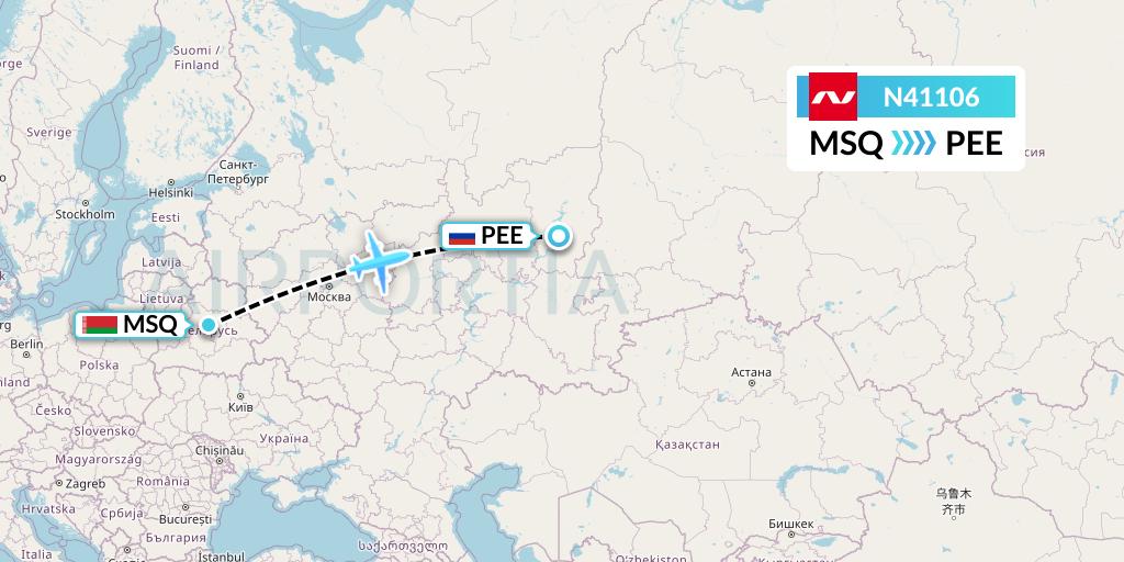 N41106 Nordwind Airlines Flight Map: Minsk to Perm