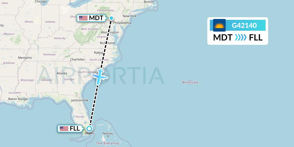 G42140 Allegiant Air Flight Map: Harrisburg to Fort Lauderdale