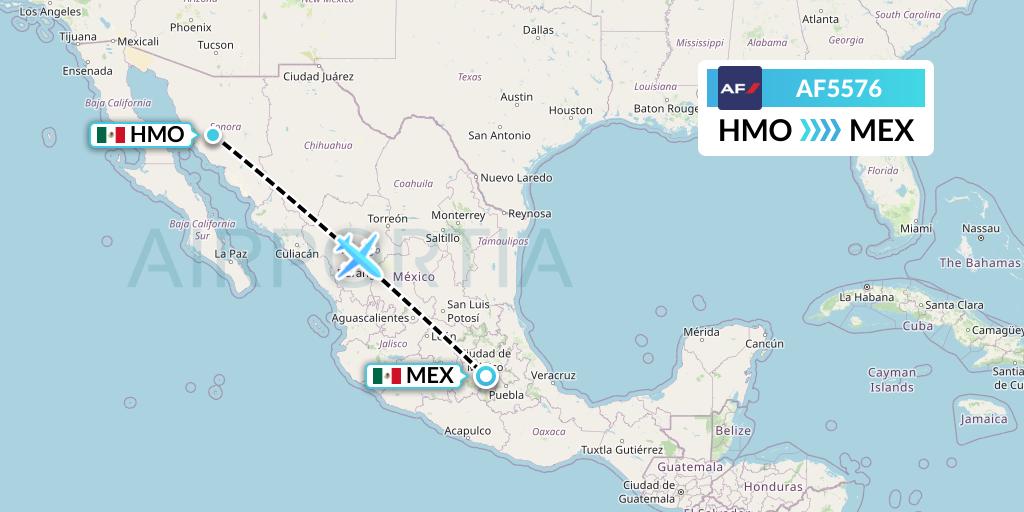 AF5576 Air France Flight Map: Hermosillo to Mexico City