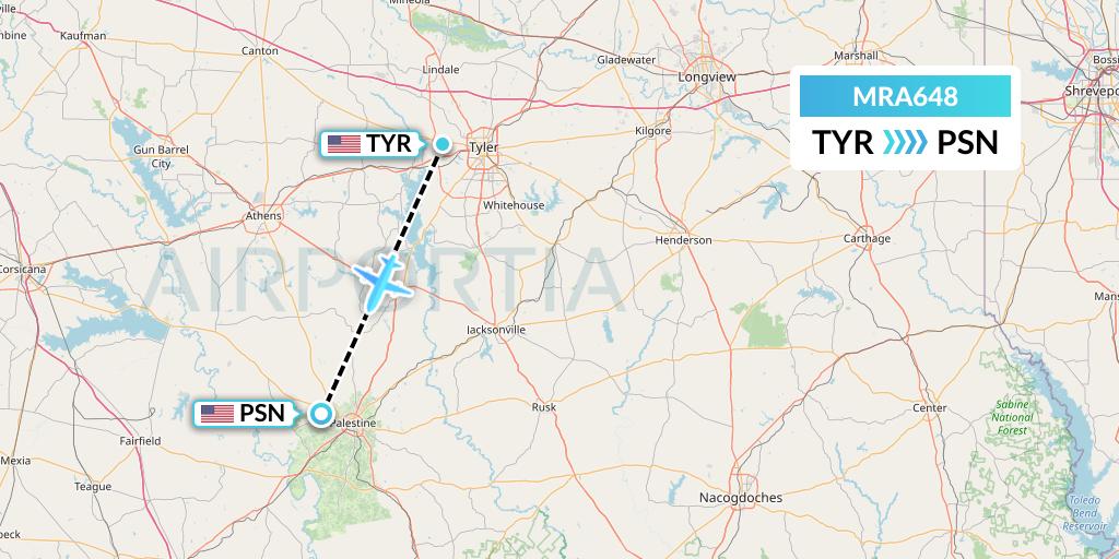 MRA648 Martinaire Flight Map: Tyler to Palestine